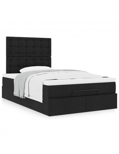 Cadre de lit ottoman avec matelas noir 120x200cm tissu