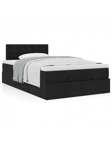 Cadre de lit ottoman avec matelas noir 120x200cm tissu