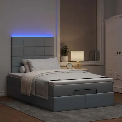 Cadre de lit ottoman et matelas gris clair 120x200 cm tissu