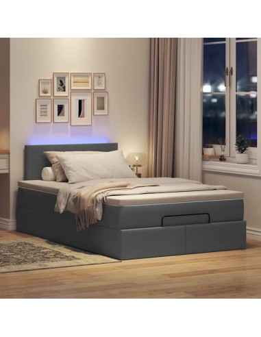 Lit ottoman avec matelas gris foncé 120x200 cm tissu