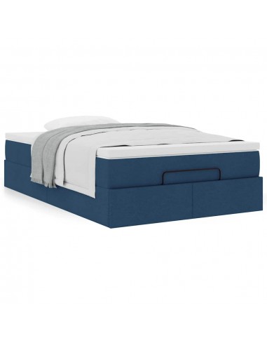 Cadre de lit ottoman avec matelas bleu 120x200 cm tissu