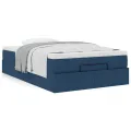 Cadre de lit ottoman avec matelas bleu 120x200 cm tissu