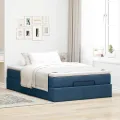 Cadre de lit ottoman avec matelas bleu 120x200 cm tissu