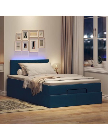 Lit ottoman avec matelas bleu 120x200 cm tissu