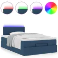 Lit ottoman avec matelas bleu 120x200 cm tissu
