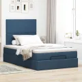 Cadre de lit ottoman avec matelas bleu 120x200 cm tissu