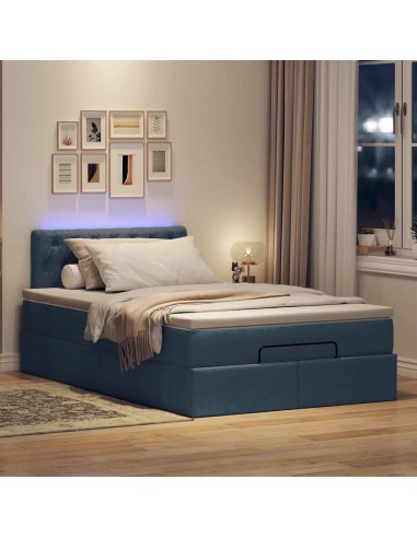 Lit ottoman avec matelas bleu 120x200 cm tissu