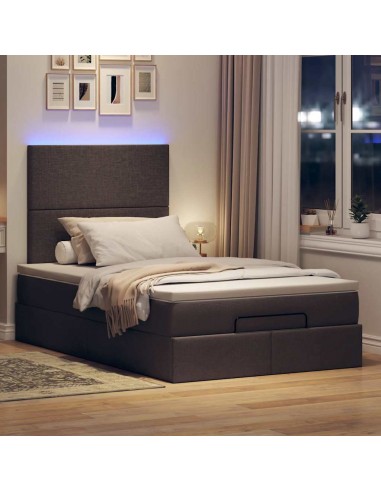 Cadre de lit ottoman avec matelas marron foncé 120x200 cm tissu