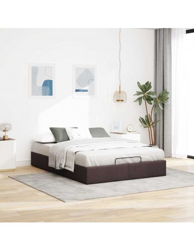 Cadre de lit ottoman sans matelas marron foncé 140x190 cm tissu