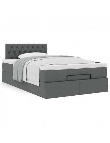 Cadre de lit ottoman avec matelas gris foncé 120x190 cm tissu