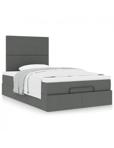 Cadre de lit ottoman avec matelas gris foncé 120x190 cm tissu