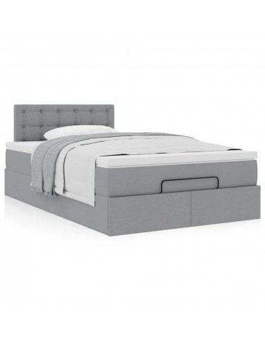 Cadre de lit ottoman avec matelas gris clair 120x190 cm tissu