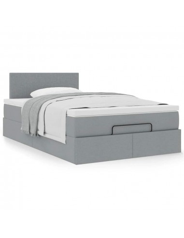 Cadre de lit ottoman avec matelas gris clair 120x190 cm tissu