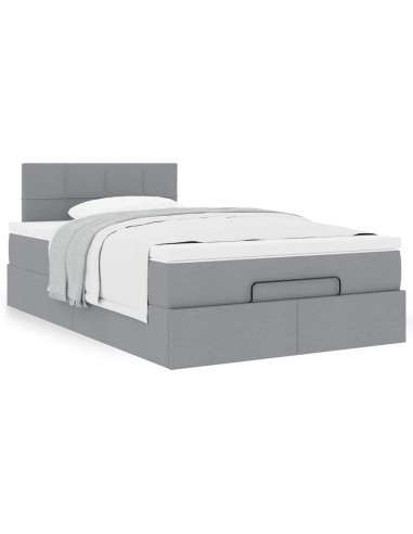 Cadre de lit ottoman avec matelas gris clair 120x190 cm tissu