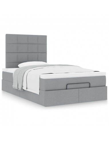 Cadre de lit ottoman avec matelas gris clair 120x190 cm tissu