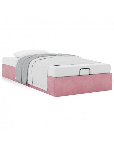 Cadre de lit ottoman sans matelas rose 100x200 cm velours