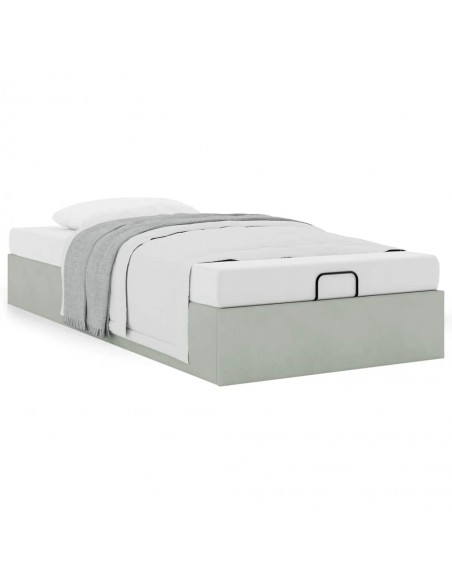 Cadre de lit ottoman sans matelas gris clair 100x200 cm velours