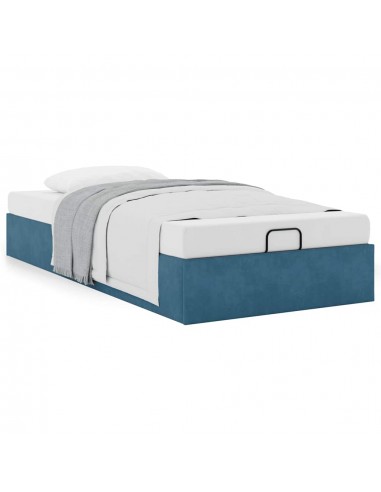 Cadre de lit ottoman sans matelas bleu foncé 90x200 cm velours