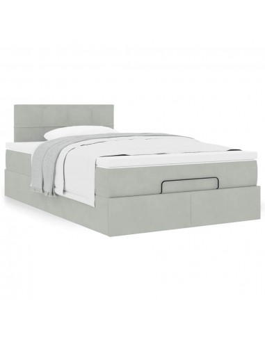 Cadre de lit ottoman avec matelas gris clair 120x190 cm velours