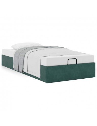 Cadre de lit ottoman sans matelas vert foncé 90x190 cm velours