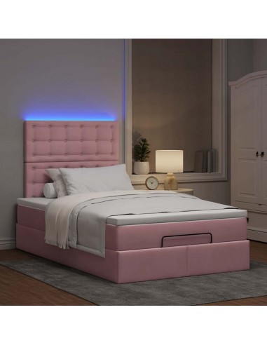 Cadre de lit ottoman avec matelas rose 120x190 cm velours