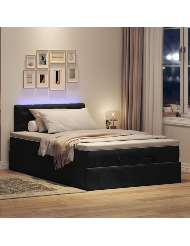 Cadre de lit ottoman avec matelas noir 120x190 cm velours