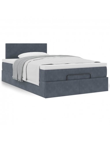 Cadre de lit ottoman avec matelas gris foncé 120x190 cm velours