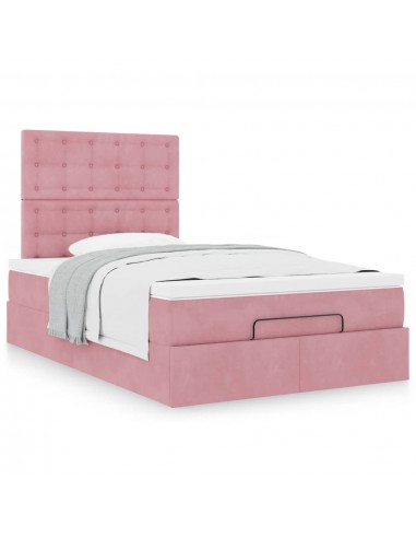 Cadre de lit ottoman avec matelas rose 120x190 cm velours