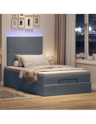 Cadre de lit ottoman avec matelas gris foncé 120x190 cm velours