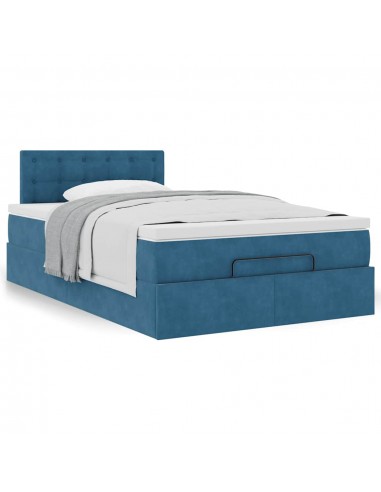 Cadre de lit ottoman avec matelas bleu foncé 120x190 cm velours