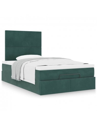 Cadre de lit ottoman avec matelas vert foncé 120x190 cm velours