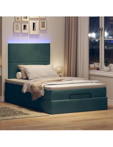 Cadre de lit ottoman avec matelas vert foncé 120x190 cm velours