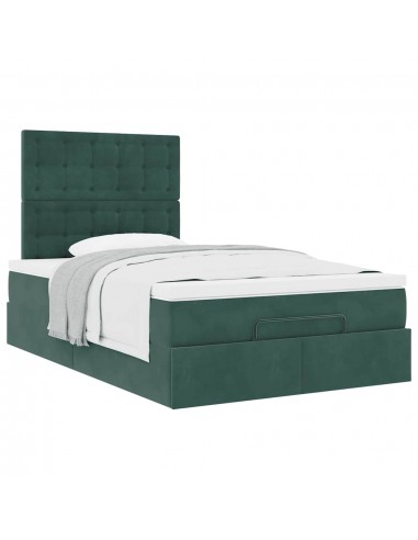 Cadre de lit ottoman avec matelas vert foncé 120x190 cm velours