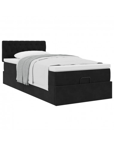 Cadre de lit ottoman avec matelas noir 80x200 cm velours