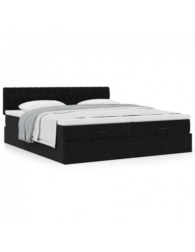  Cadre de lit ottoman avec matelas noir 160x200 cm velours