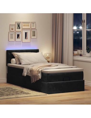 Cadre de lit ottoman avec matelas noir 80x200 cm velours