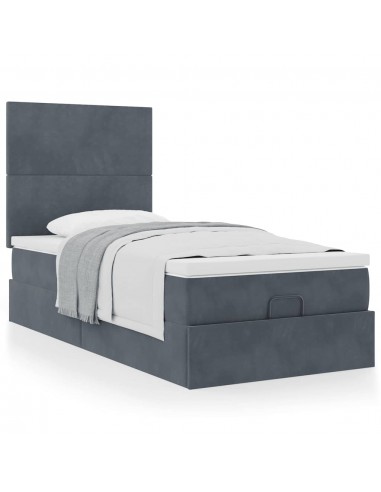 Cadre de lit ottoman avec matelas gris foncé 80x200 cm velours