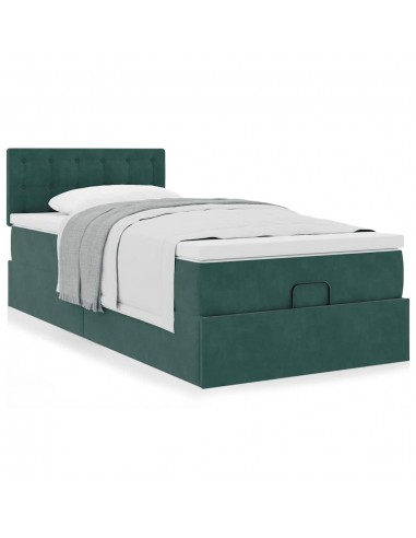 Cadre de lit ottoman avec matelas vert foncé 80x200 cm velours