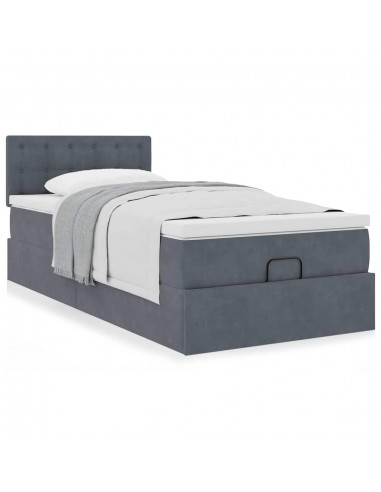 Cadre de lit ottoman avec matelas gris foncé 80x200 cm velours