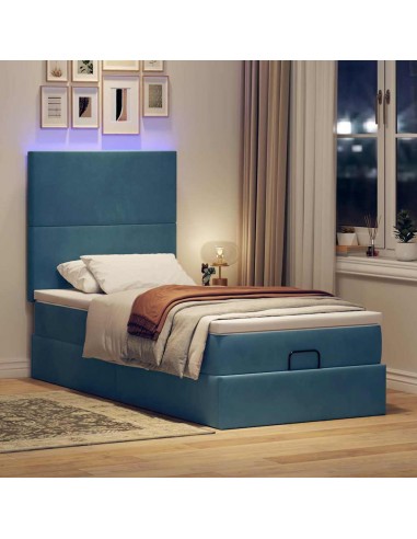 Cadre de lit ottoman avec matelas bleu foncé 80x200 cm velours