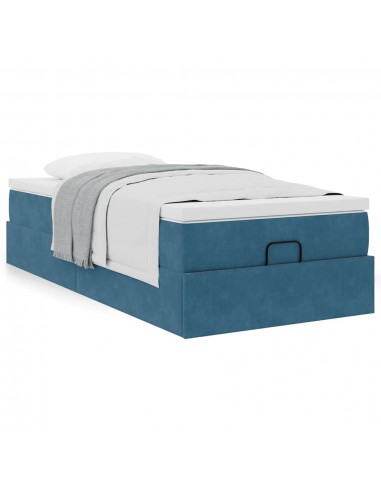 Cadre de lit ottoman avec matelas bleu foncé 80x200 cm velours