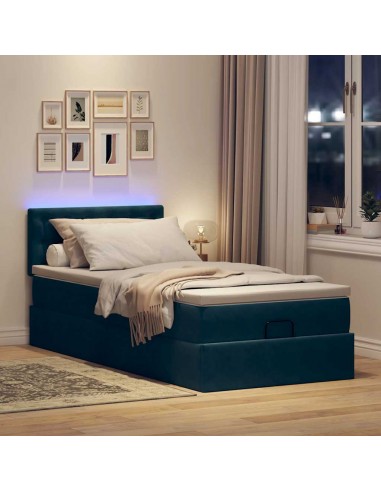 Cadre de lit ottoman avec matelas bleu foncé 80x200 cm velours