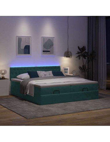 Cadre de lit ottoman avec matelas vert foncé 160x200 cm velours