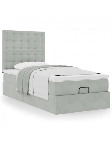 Cadre de lit ottoman avec matelas gris clair 80x200 cm velours