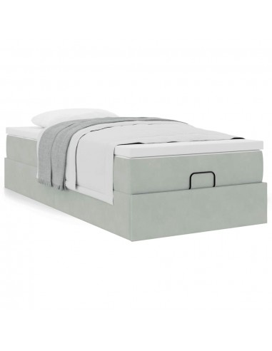 Cadre de lit ottoman avec matelas gris clair 80x200 cm velours