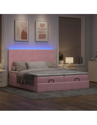 Cadre de lit ottoman avec matelas rose 160x200 cm velours