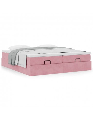 Cadre de lit ottoman avec matelas rose 160x200 cm velours