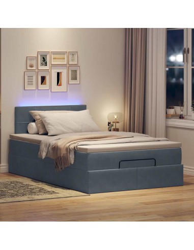 Cadre de lit ottoman avec matelas gris foncé 120x190 cm velours