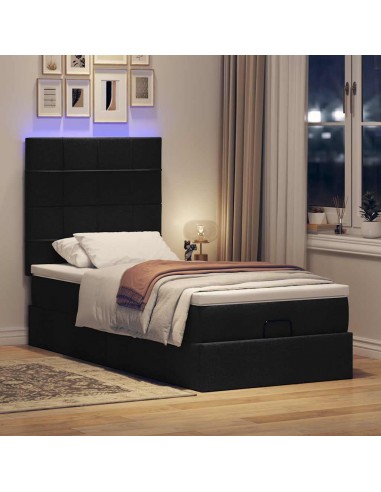 Cadre de lit ottoman avec matelas noir 80x200 cm tissu