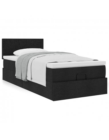 Cadre de lit ottoman avec matelas noir 80x200 cm tissu